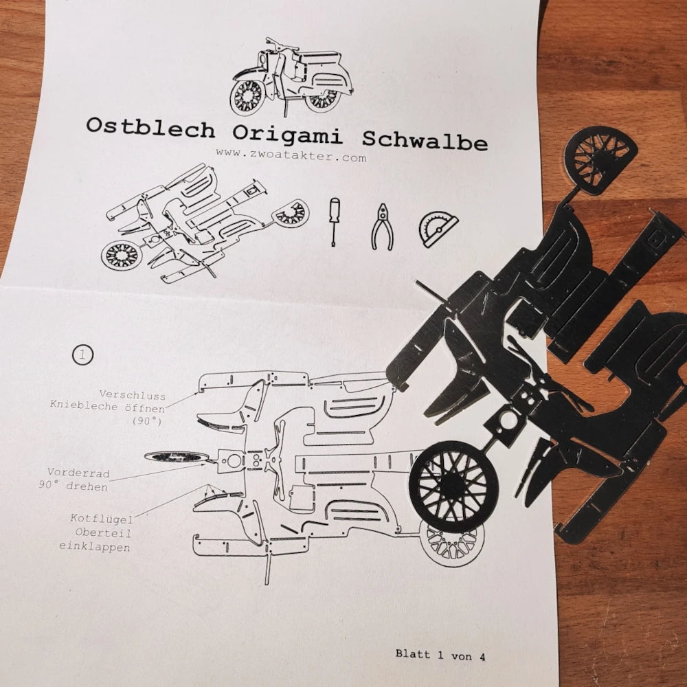 Ostblech Origami: Simson Schwalbe aus Edelstahl