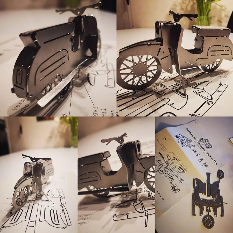 Ostblech Origami: Simson Schwalbe aus Edelstahl